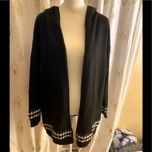 🎃3 for $15🎃Black w/ Patterned Border Cozy Open Cardigan Hoodie Sz 1X
